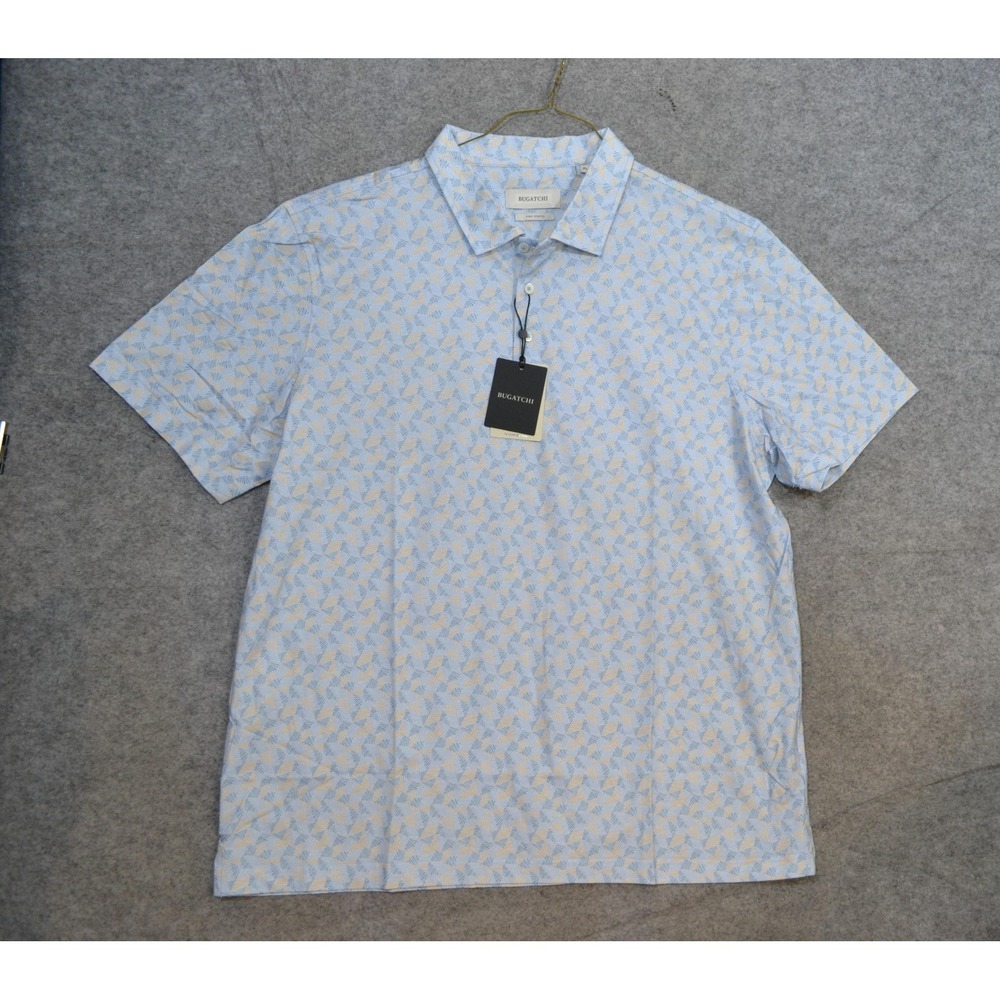 Bugatchi 8 Way Stretch Polo Shirt Mens XL Air Blue Cotton Geometric Casual $149+